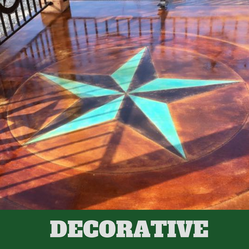 This is a picture of a decorative concrete floor with star design detail.