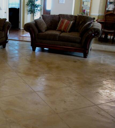 Stained and textured tile style interior floor.
